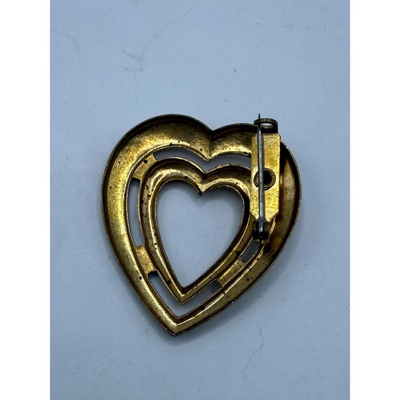 Vintage Gold Tone Double Heart Brooch – Romantic Statement Pin - Picture 2 of 4